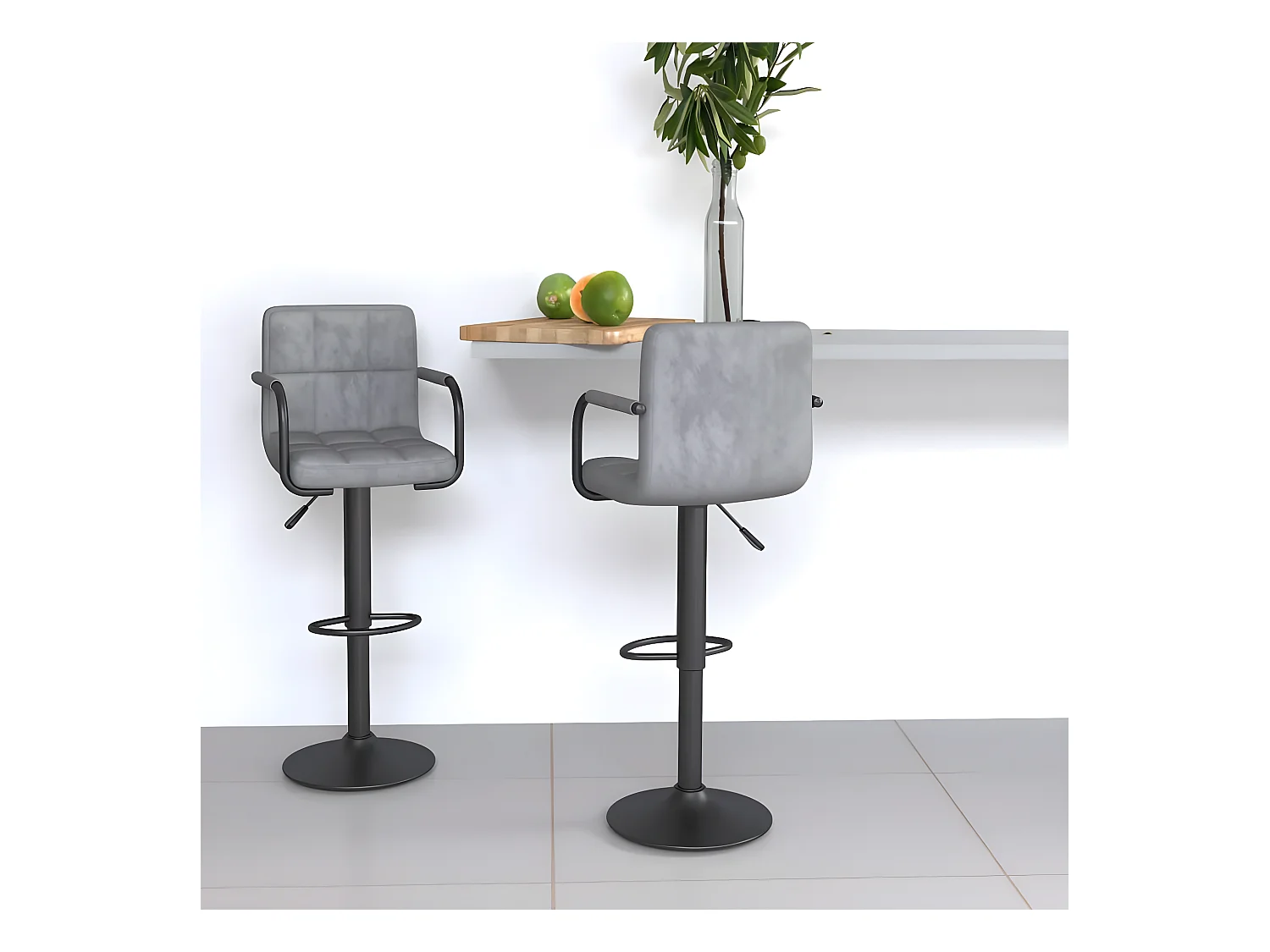 Tabourets de bar lot de 2 gris clair velours REO85930