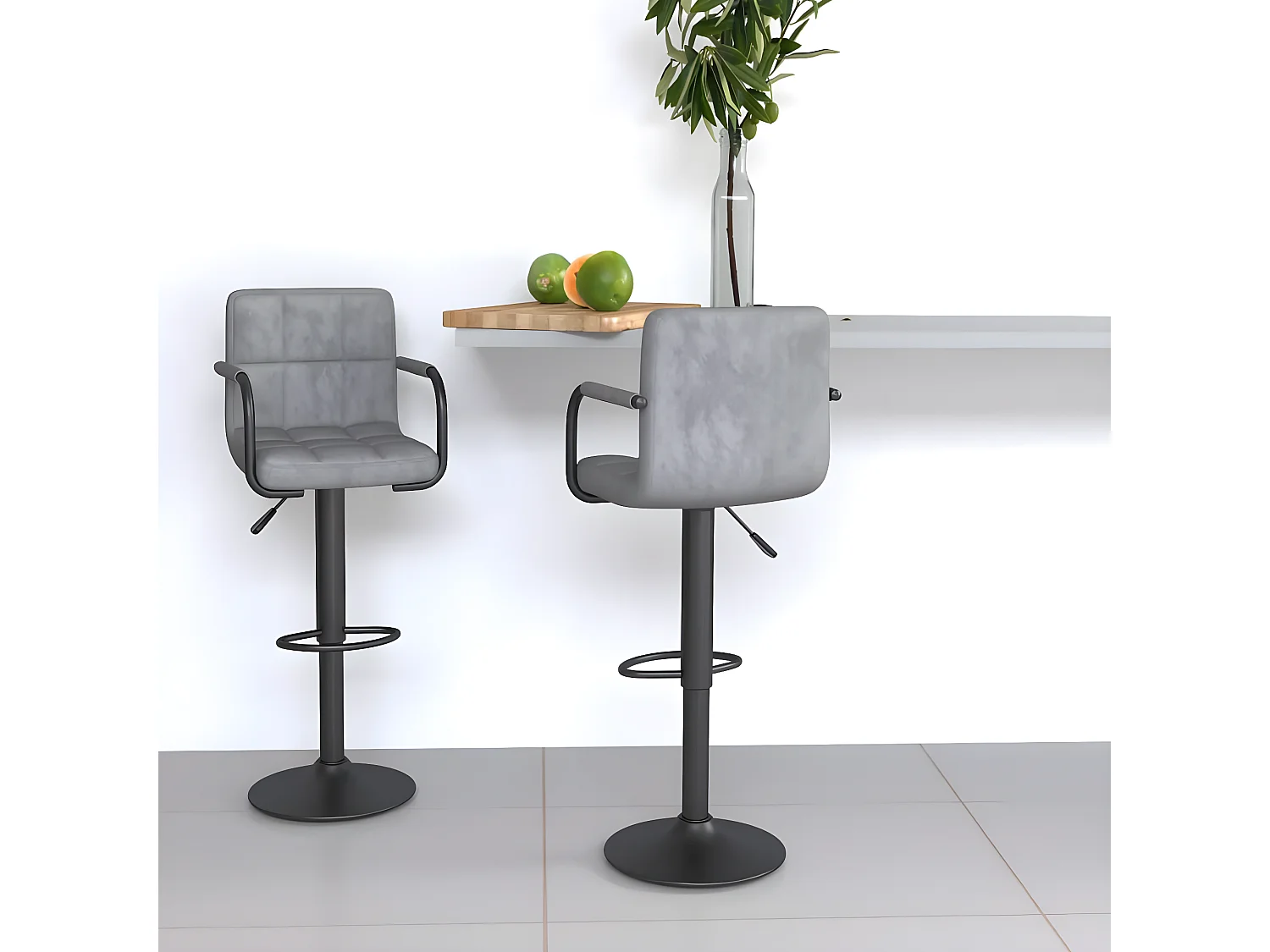 Tabourets de bar lot de 2 gris clair velours REO85930