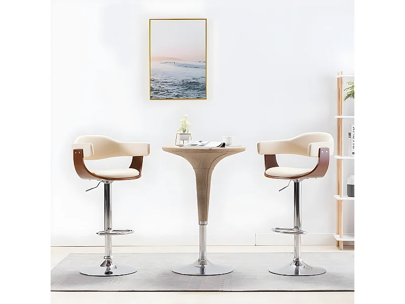 Tabourets de bar lot de 2 crème bois courbé et similicuir REO32976