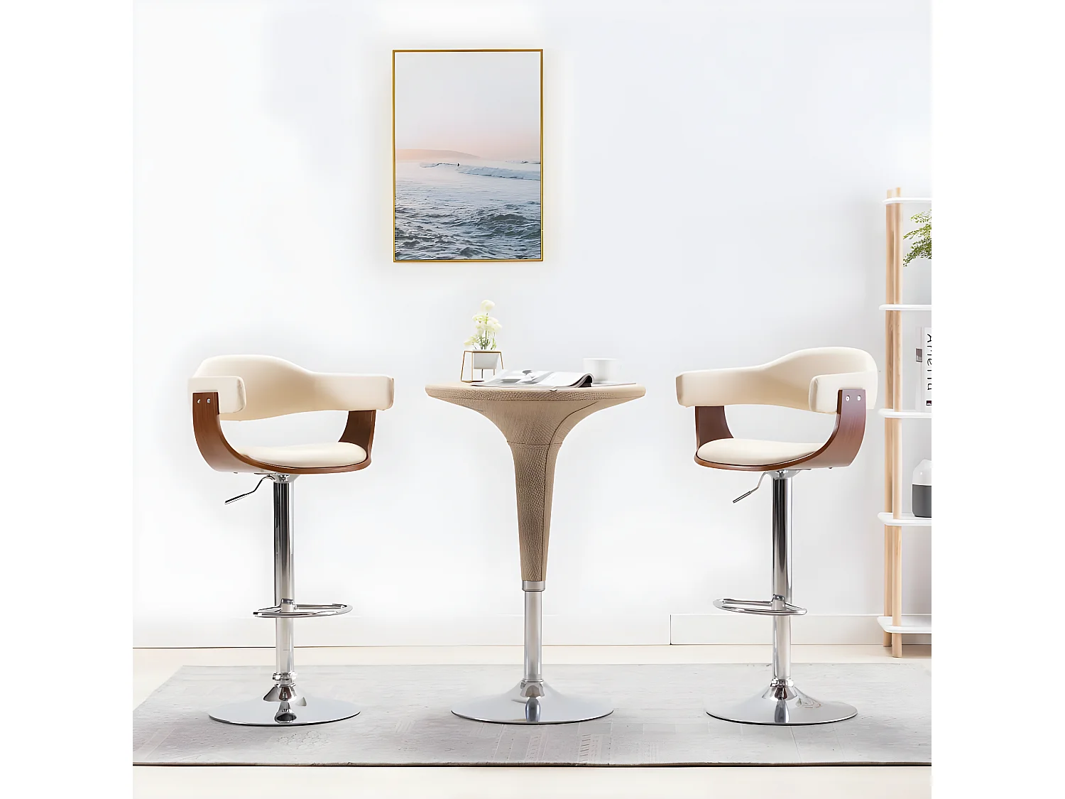 Tabourets de bar lot de 2 crème bois courbé et similicuir REO32976