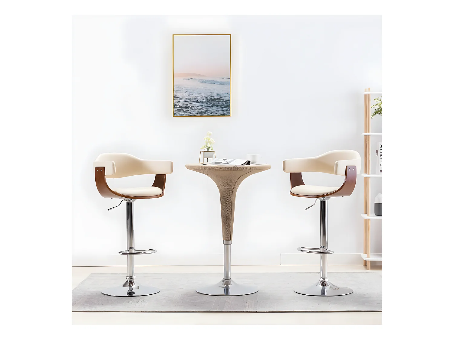 Tabourets de bar lot de 2 crème bois courbé et similicuir REO32976