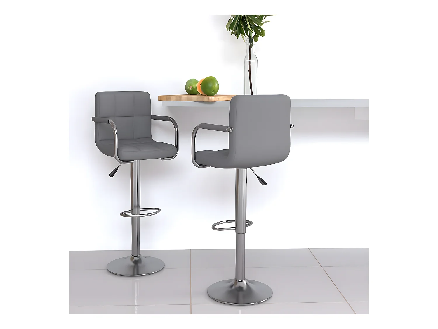 Tabourets de bar lot de 2 gris similicuir REO51727