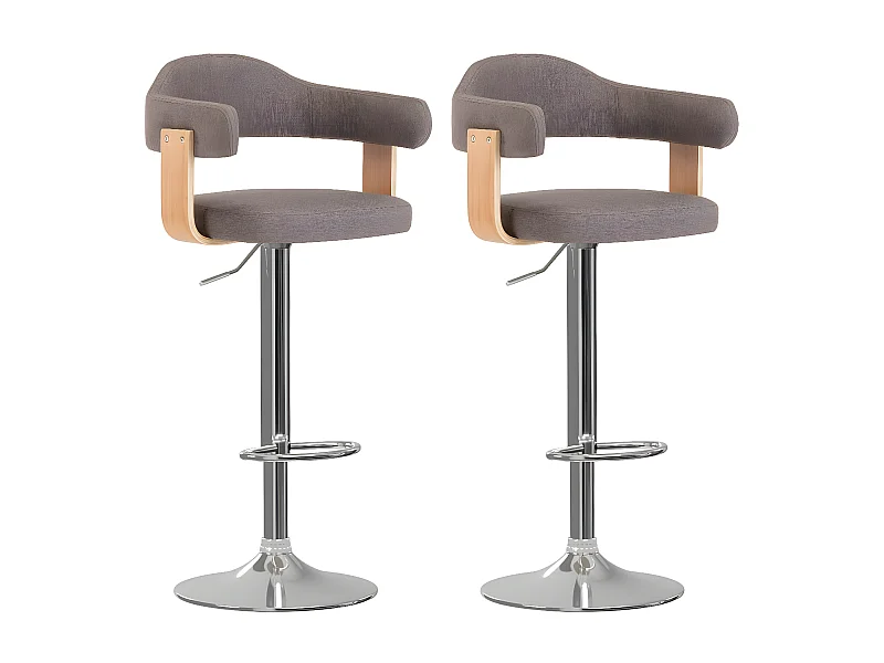 Tabourets de bar lot de 2 taupe bois courbé et tissu REO63193