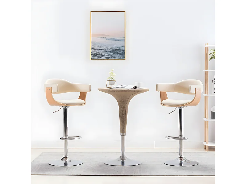 Tabourets de bar lot de 2 crème bois courbé et similicuir REO11653