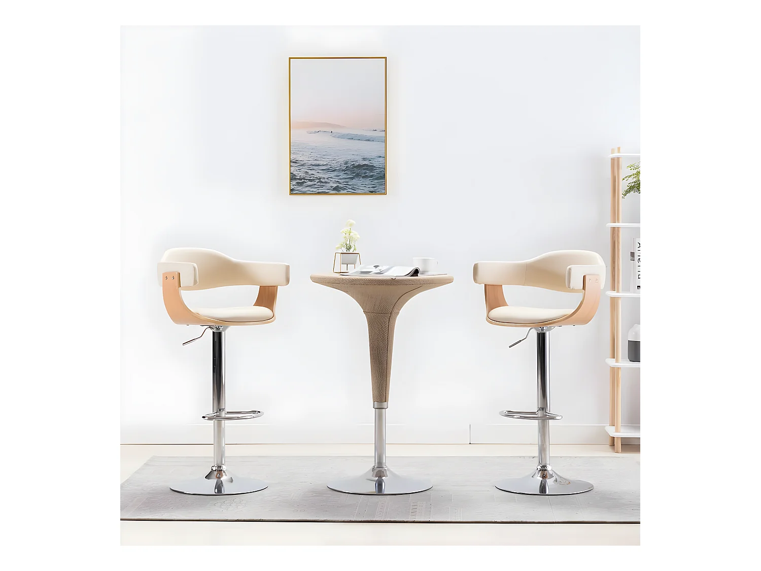 Tabourets de bar lot de 2 crème bois courbé et similicuir REO11653
