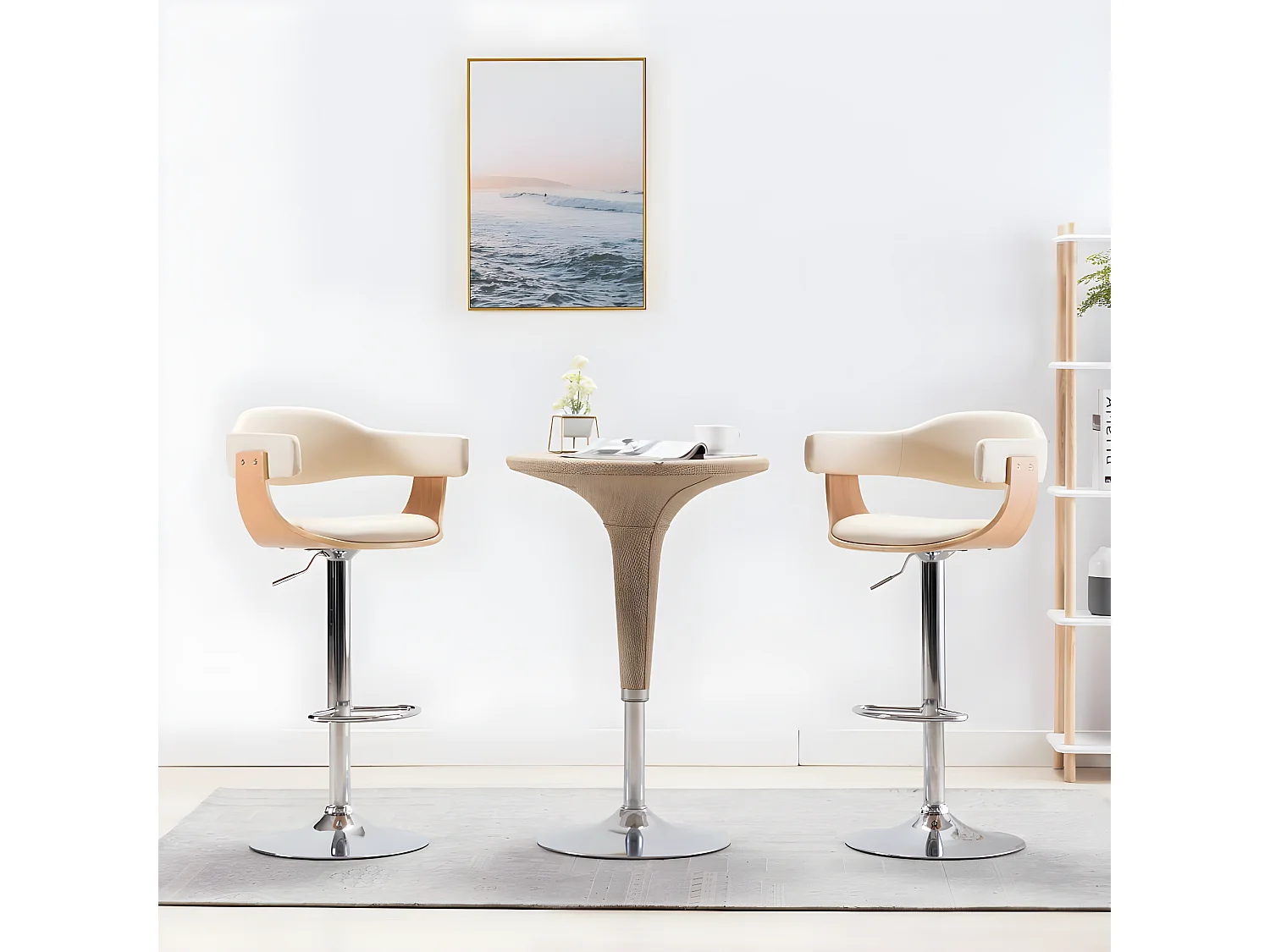 Tabourets de bar lot de 2 crème bois courbé et similicuir REO11653