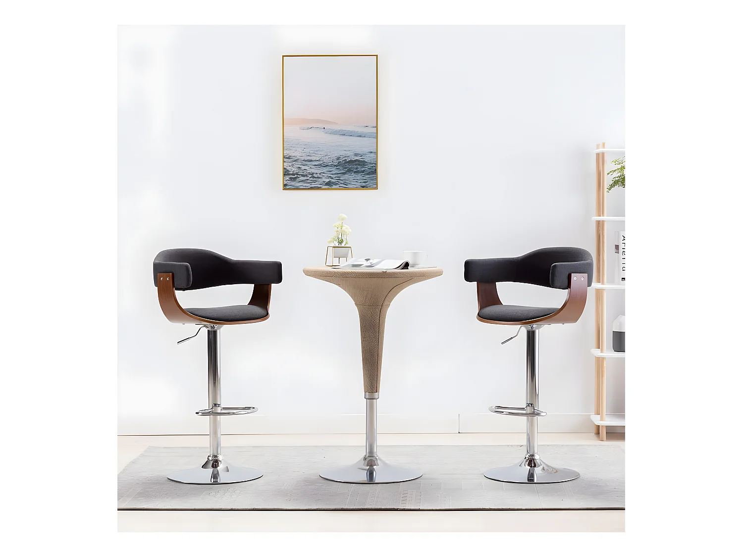 Tabourets de bar lot de 2 gris bois courbé et tissu REO70645