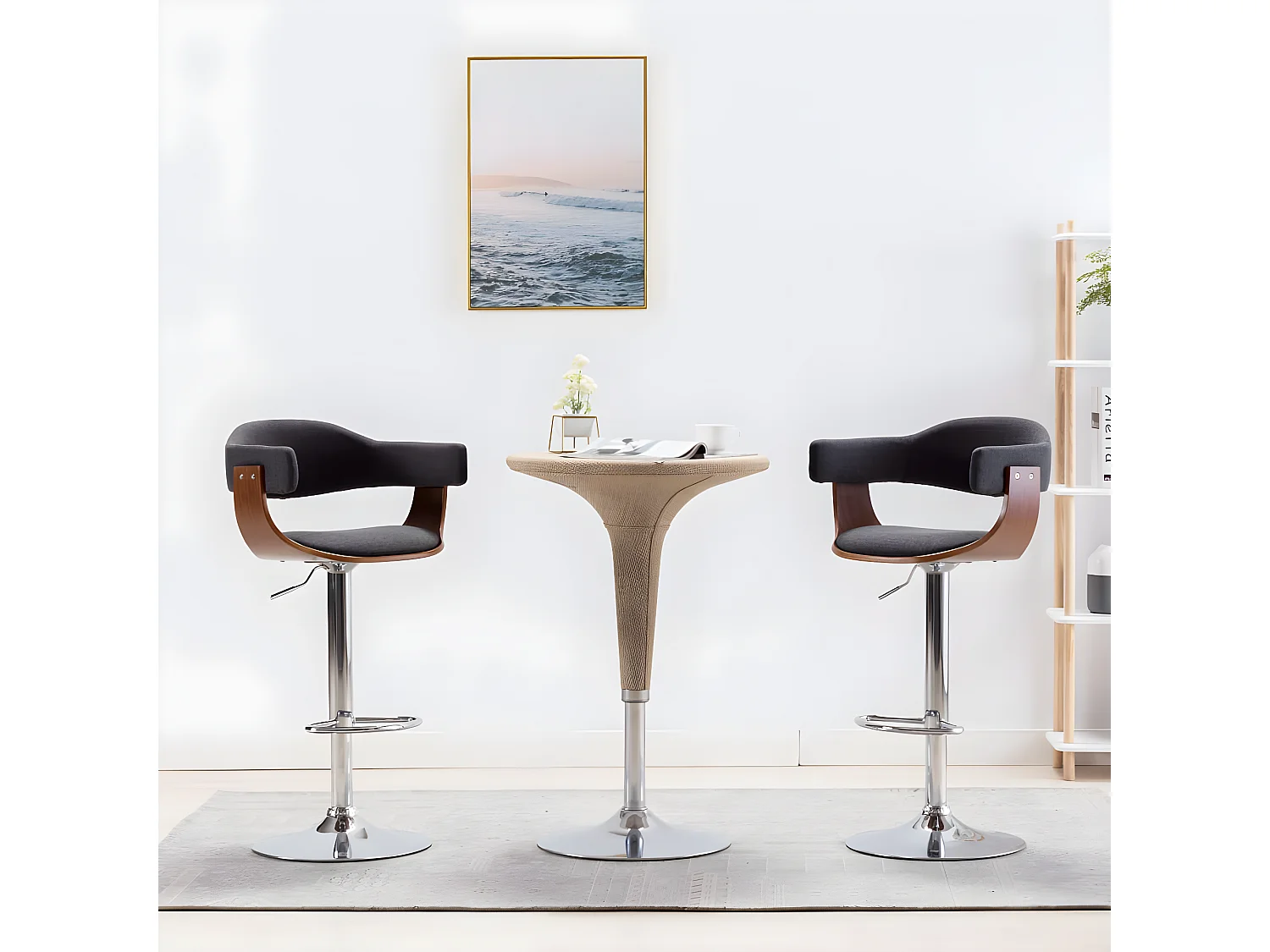 Tabourets de bar lot de 2 gris bois courbé et tissu REO70645