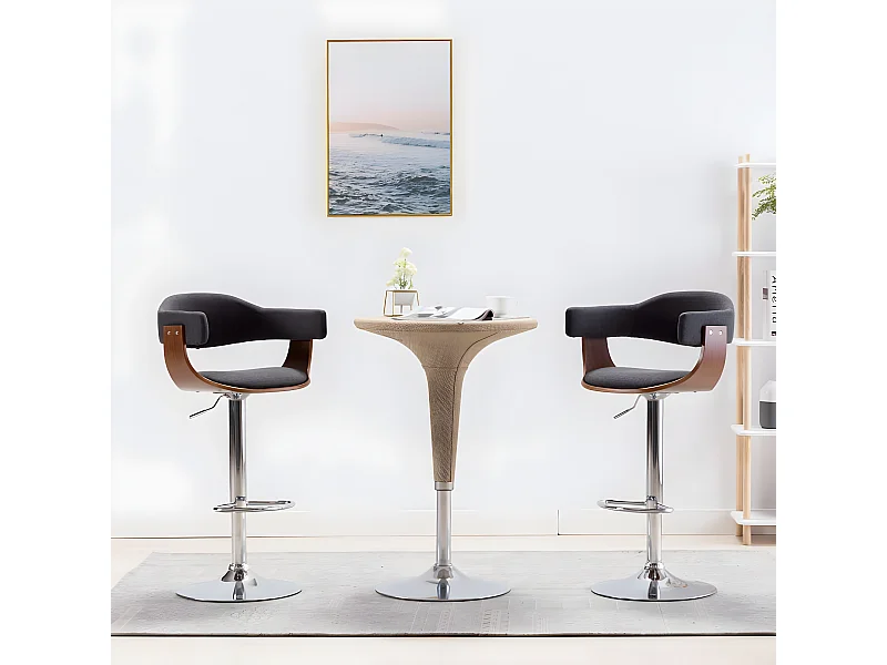 Tabourets de bar lot de 2 gris bois courbé et tissu REO70645