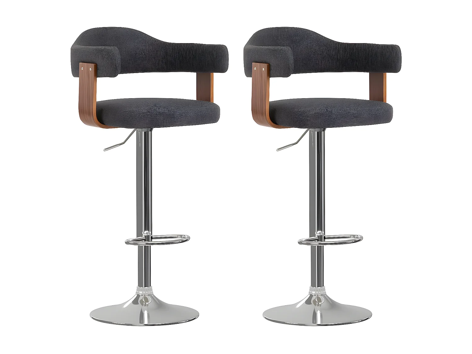 Tabourets de bar lot de 2 gris foncé bois courbé et tissu REO15397