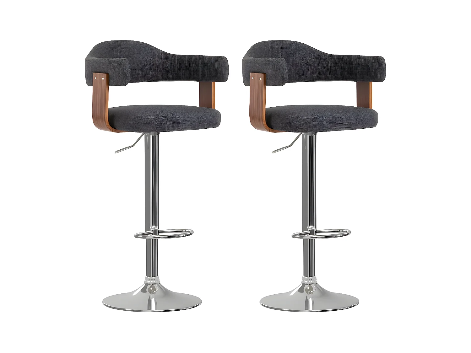 Tabourets de bar lot de 2 gris foncé bois courbé et tissu REO15397