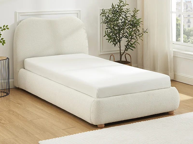 Bett mit Bettkasten - 90 x 190 cm - Bouclé-Stoff - Beige - VANARI