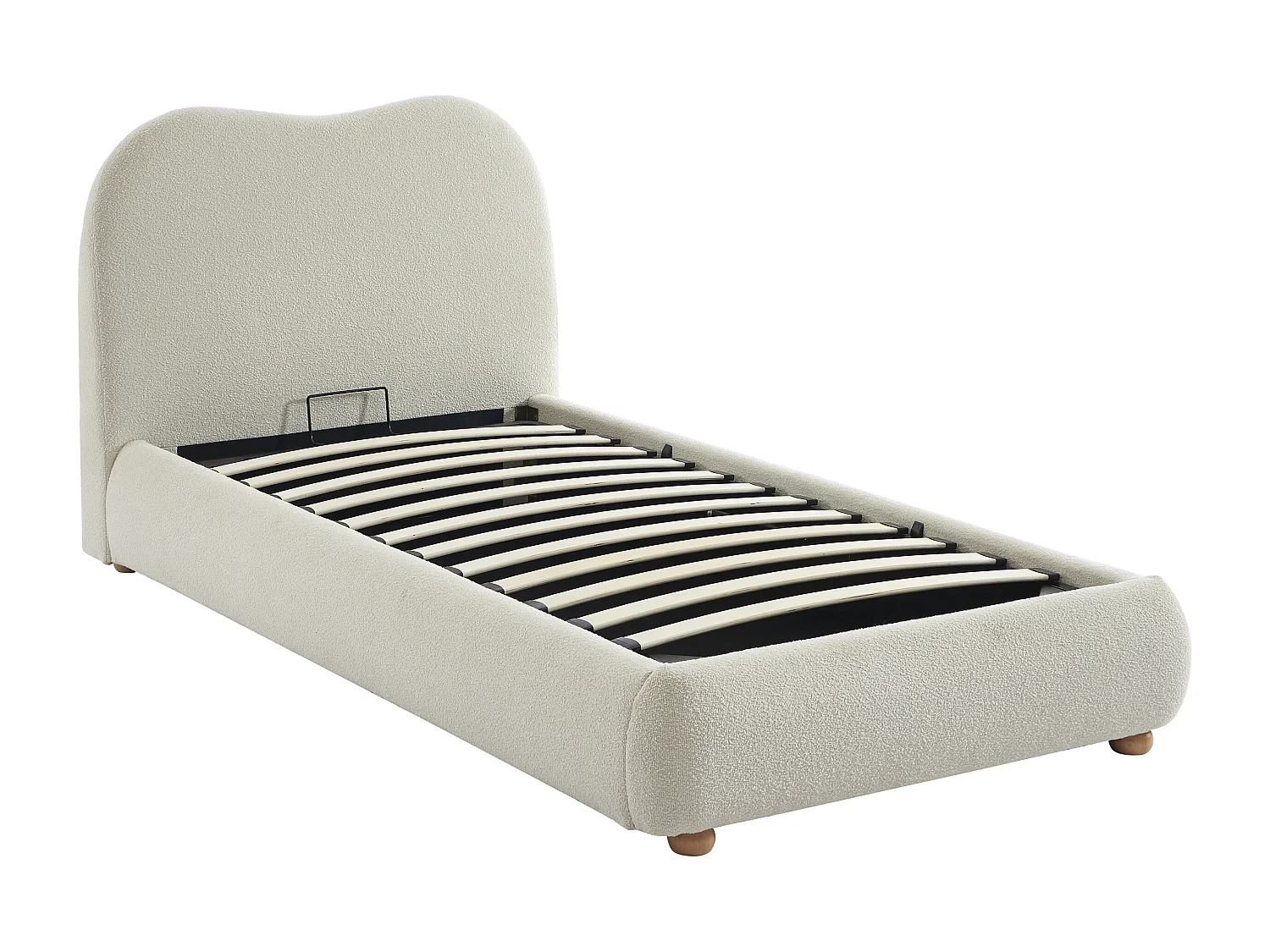 Lit coffre 90 x 190 cm - Tissu bouclette - Blanc - VANARI