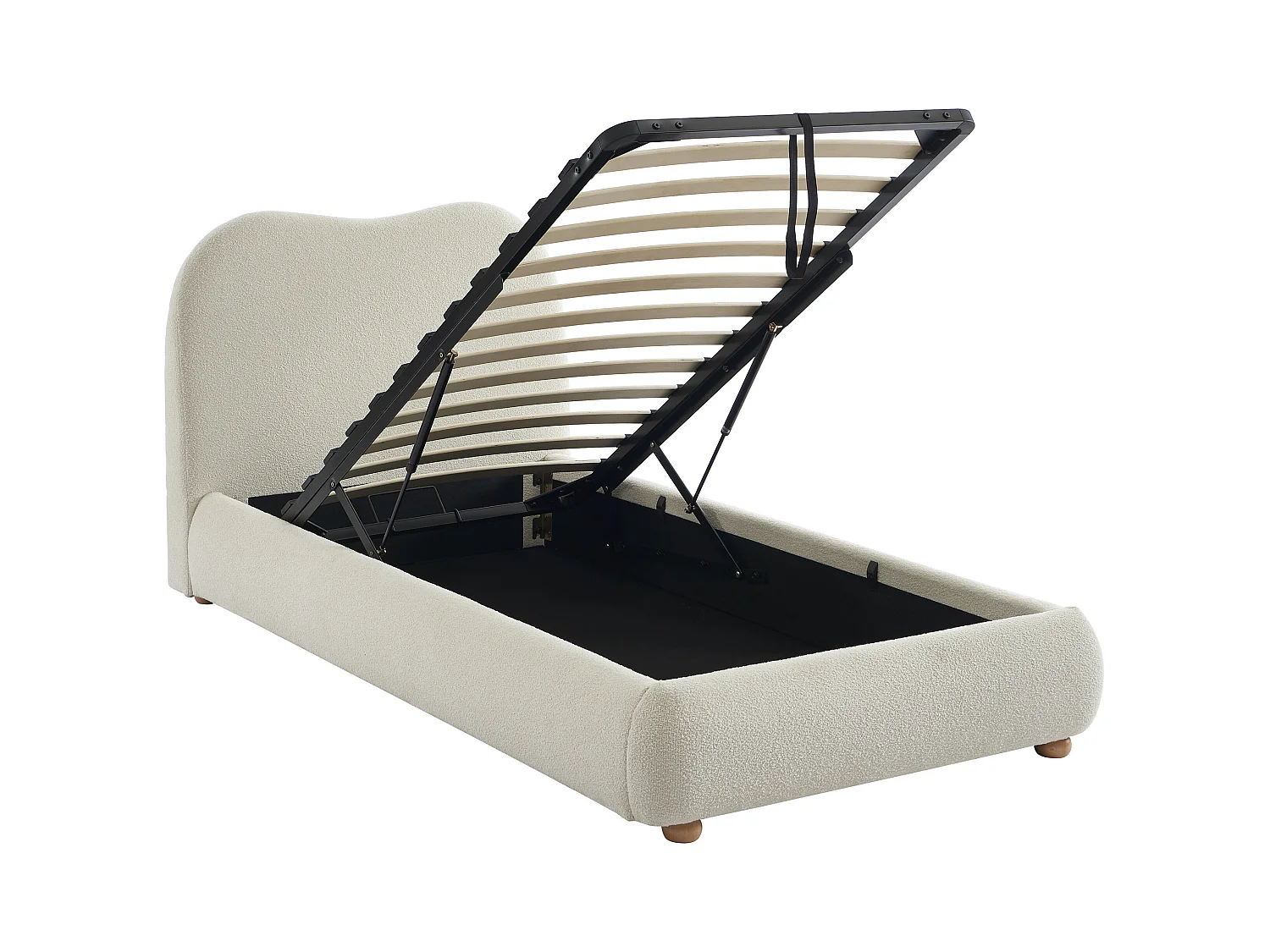 Sängram med förvaring 90 x 190 cm - Bouclé tyg - Vit - VANARI