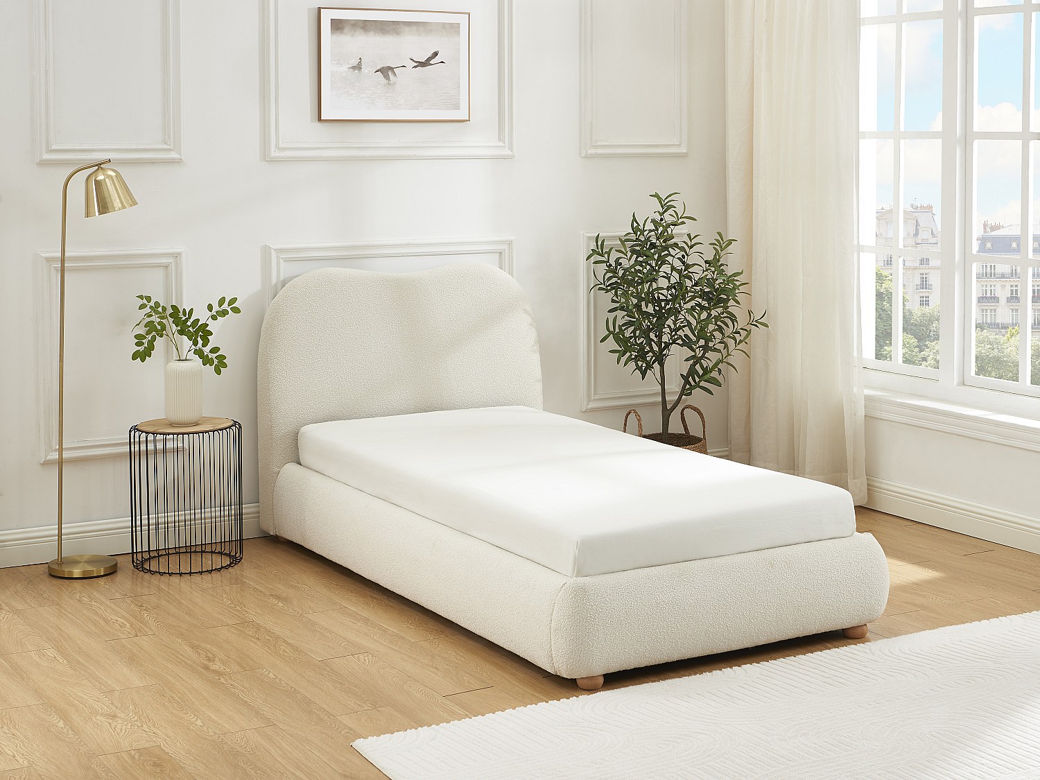 Vente-unique Bett Mit Bettkasten - 90 X 190 Cm - Bouclé-Stoff - Beige - Vanari