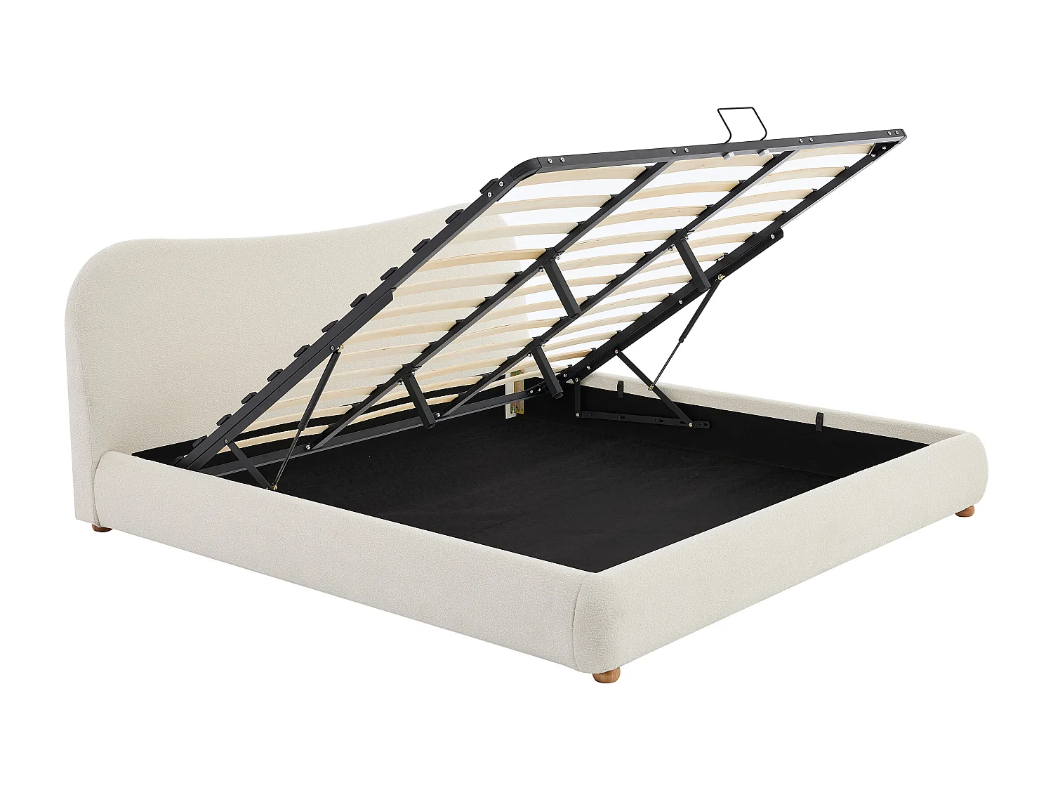 Lit coffre 180 x 200 cm - Tissu bouclette - Blanc - VANARI