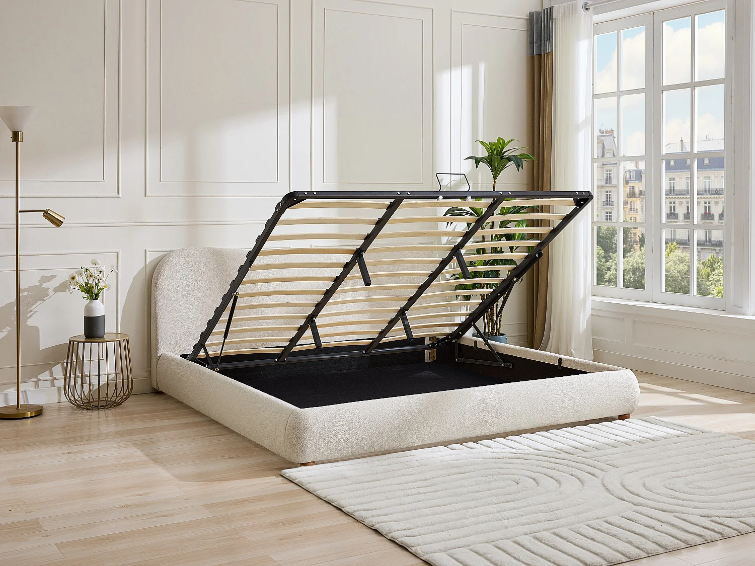 Bed met opbergruimte 180 x 200 cm - Boucléstof - Beige - VANARI