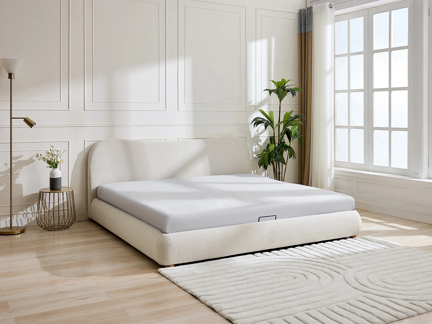 Bed met opbergruimte 180 x 200 cm - Boucléstof - Beige - VANARI