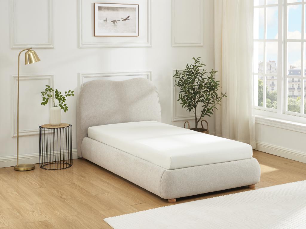 Lit coffre 90 x 190 cm - Tissu - Beige - VANARI