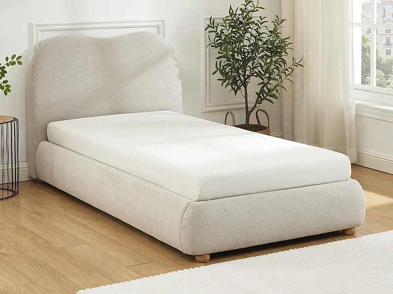 Lit coffre 90 x 190 cm - Tissu - Beige - VANARI