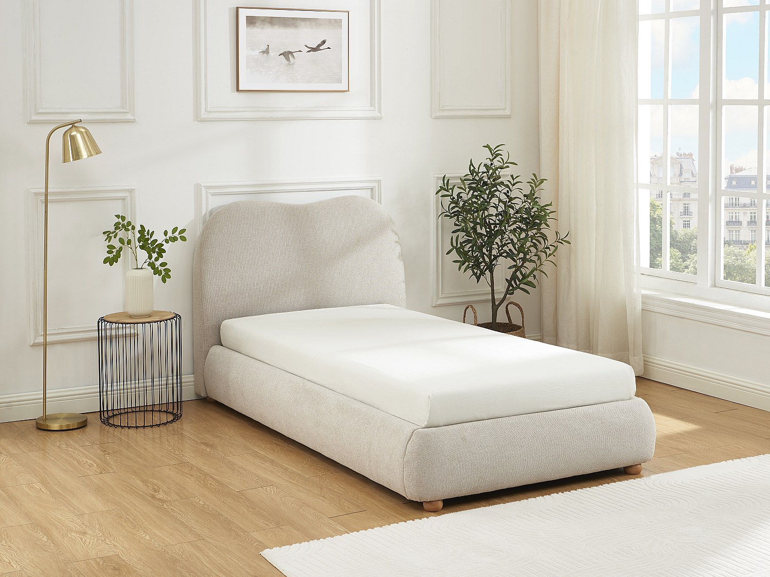 Vente-unique Bett Mit Bettkasten - 90 X 190 Cm - Stoff - Beige - Vanari