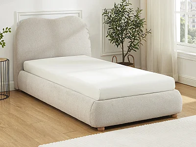 Letto con contenitore 90 x 190 cm Tessuto Beige - VANARI