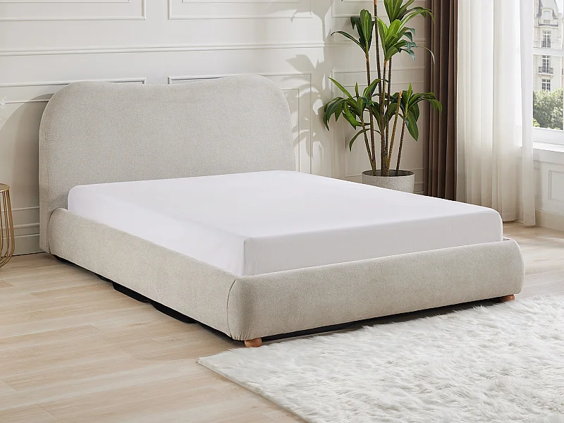 Lit coffre 120 x 190 cm - Tissu - Beige - VANARI