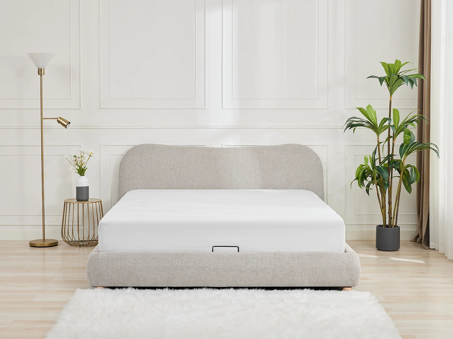 Sängram med förvaring 180 x 200 cm - Tyg - Beige - VANARI