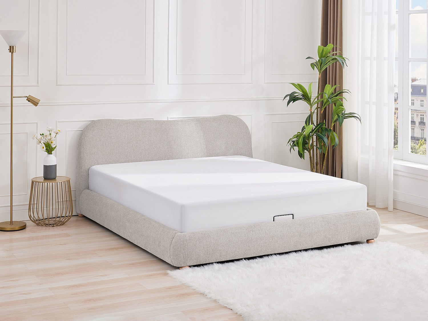 Vente-unique Bett Mit Bettkasten - 180 X 200 Cm - Stoff - Beige - Vanari