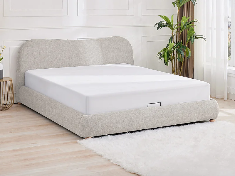Bed met opbergruimte 180 x 200 cm - Stof - Beige - VANARI