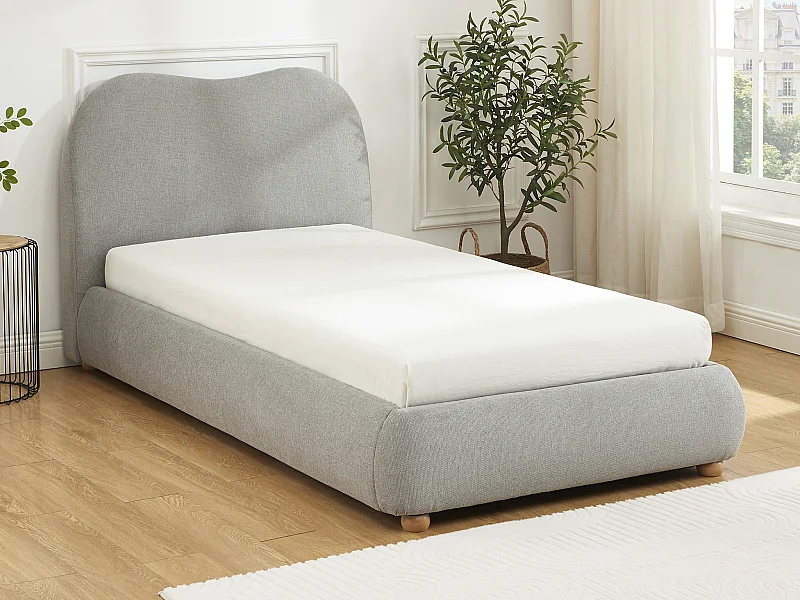 Bett mit Bettkasten - 90 x 190 cm - Stoff - Hellgrau - VANARI