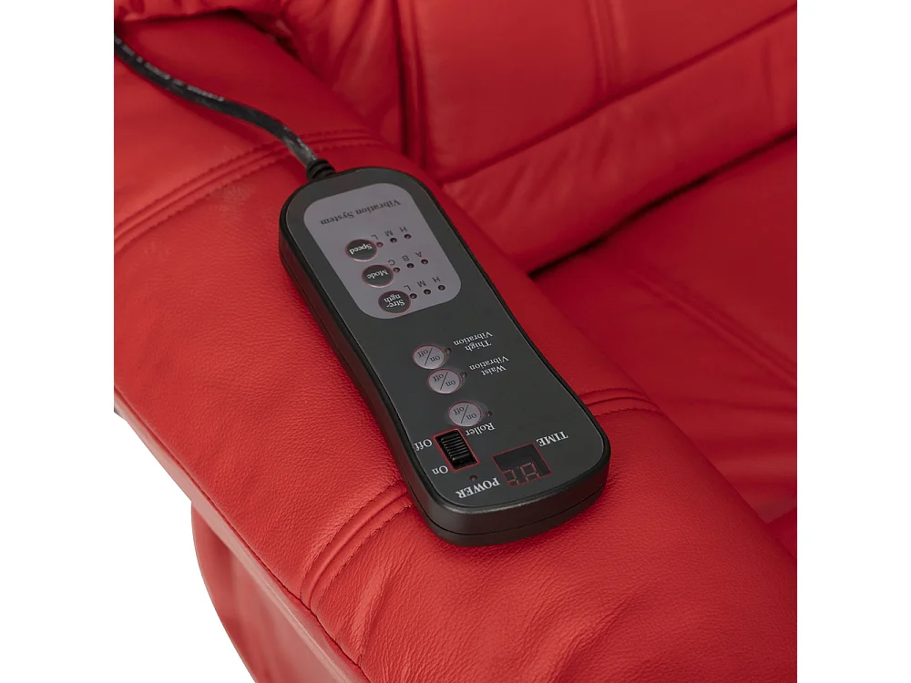 Poltrona reclinável com estrutura de madeira Kemi 7232. Poltrona: 80 x 105 x 90 / 110cm (reclinado). Otomano: 54 x 40 x 40cm. Pele Vermelha.