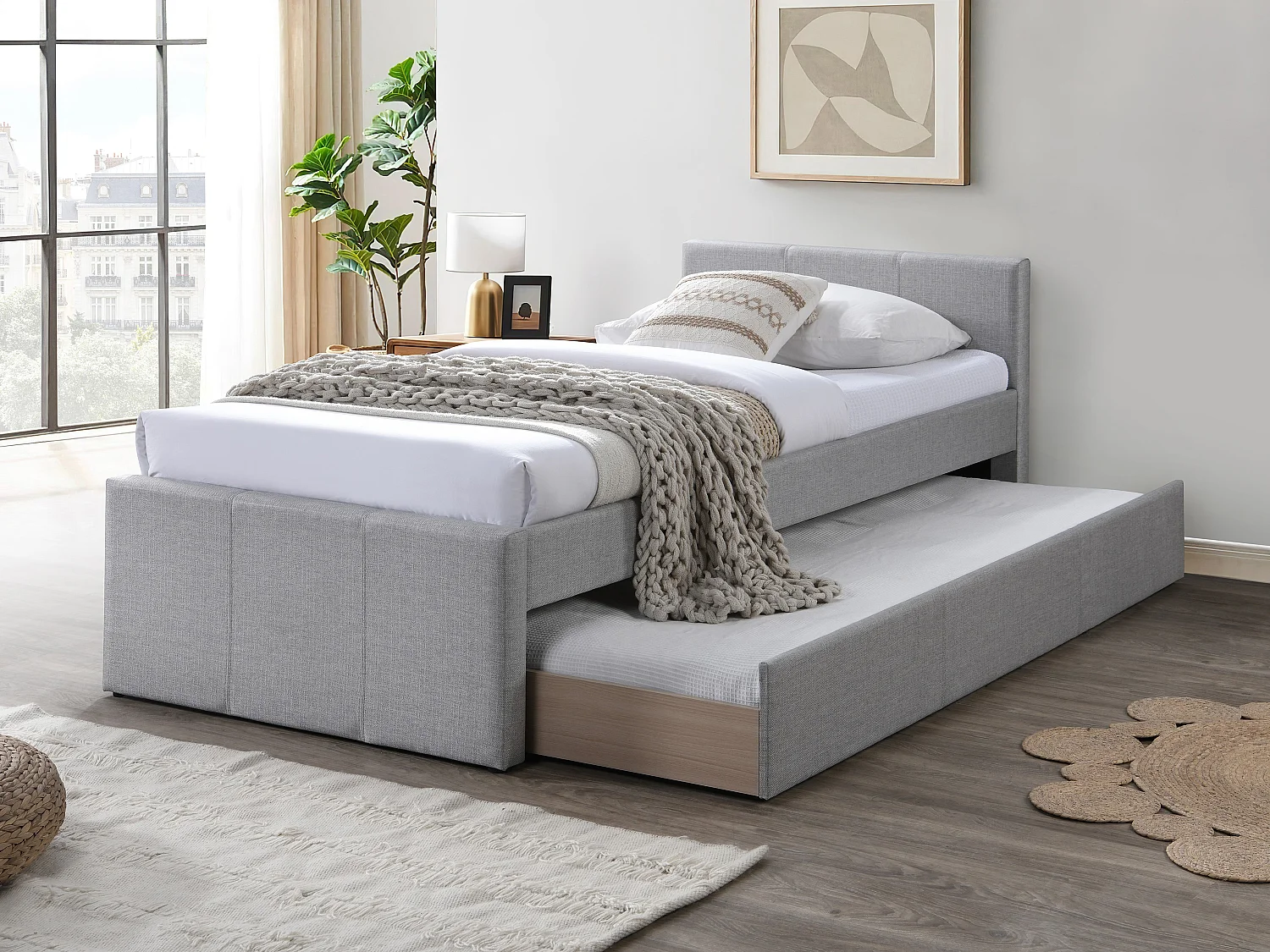 Uitschuifbed 90 x 190 cm - Stof - Grijs - DORITALO