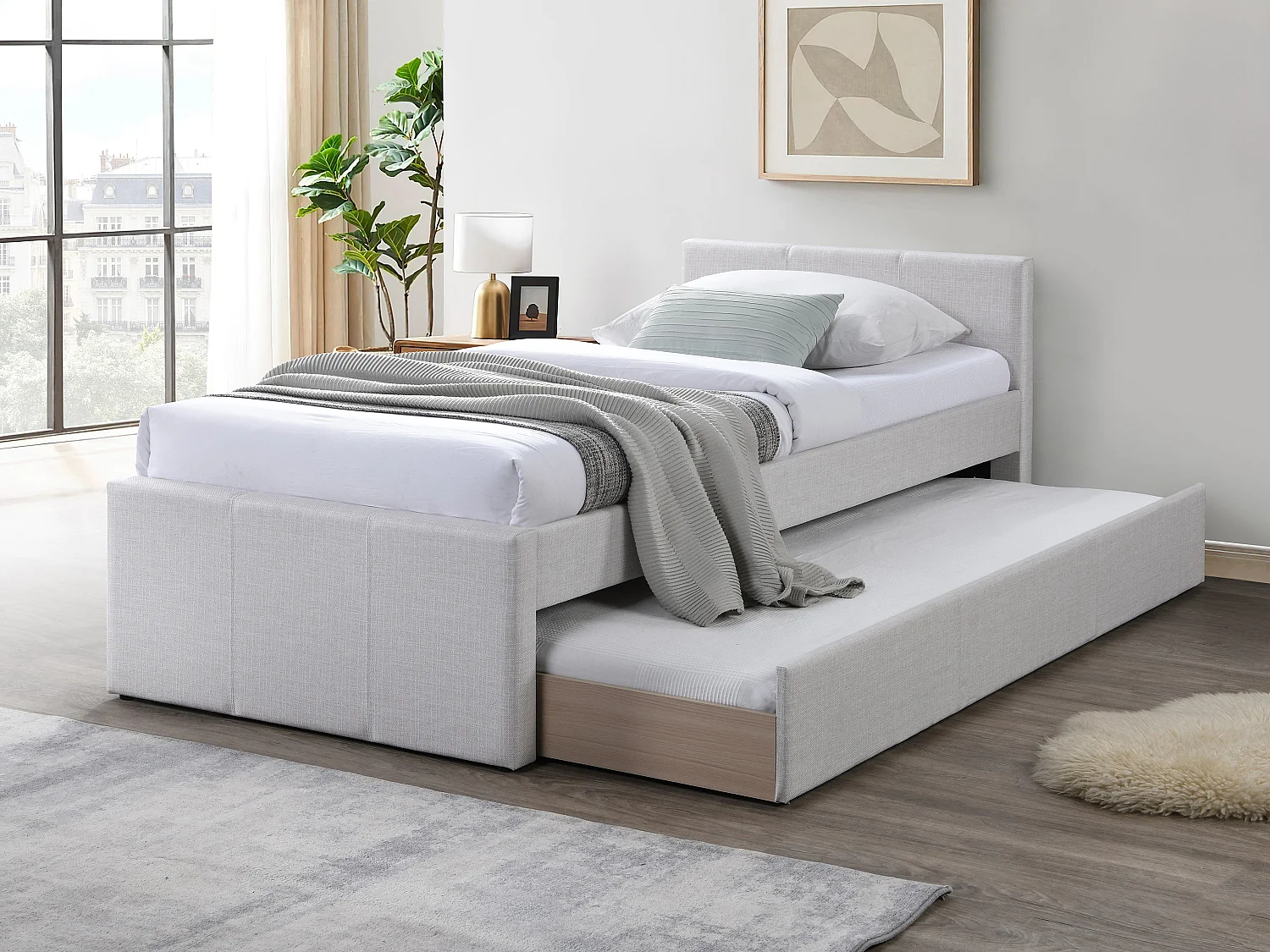 Ausziehbett 90 x 190 cm - Stoff - Beige - DORITALO