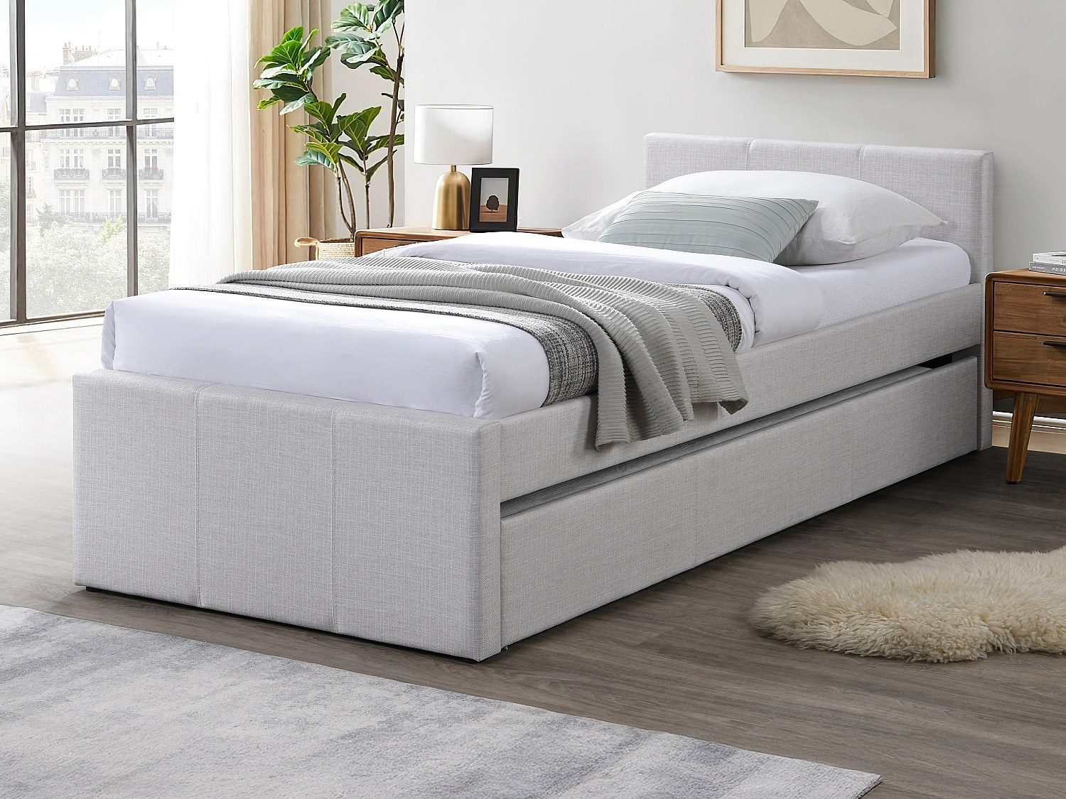 Utdragssäng 90 x 190 cm - Tyg - Beige - DORITALO