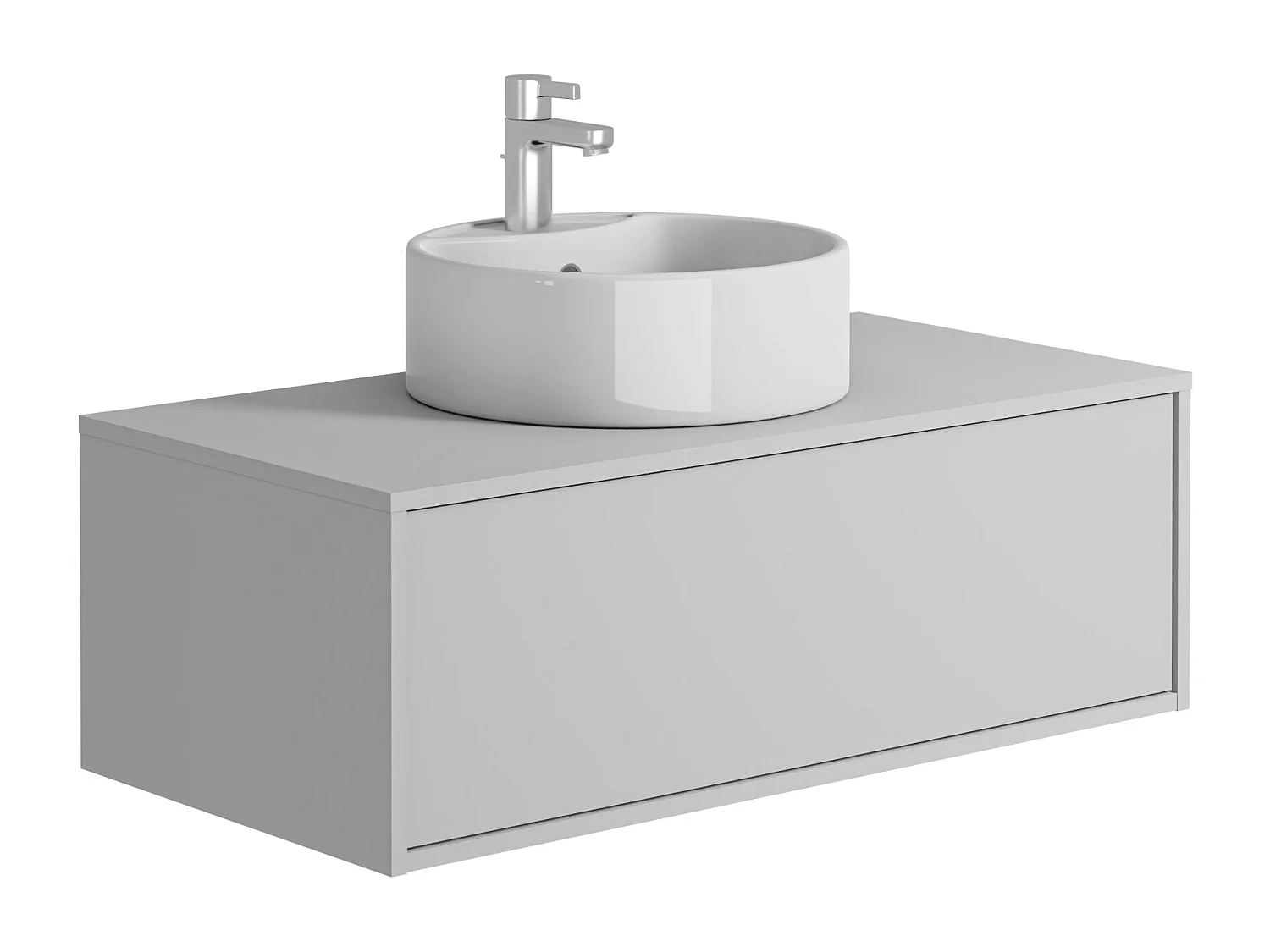 Meuble de salle de bain suspendu blanc avec simple vasque ronde - 94 cm - TEANA II