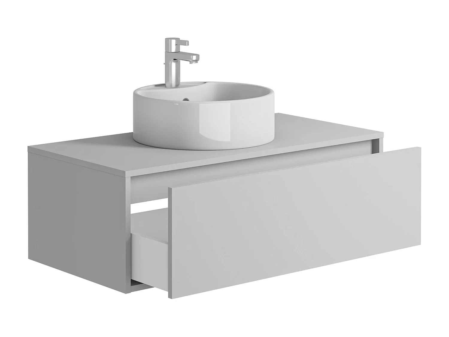 Meuble de salle de bain suspendu blanc avec simple vasque ronde - 94 cm - TEANA II