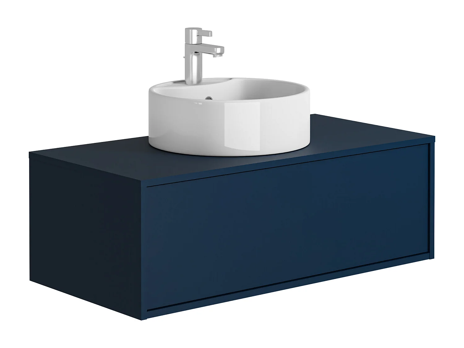 Mobile per bagno sospeso colore con lavabo singolo tondo 94 cm  Blu notte - TEANA II