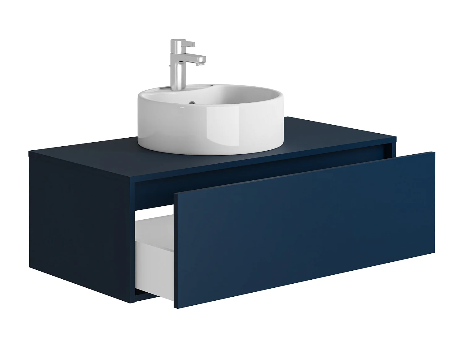 Mobile per bagno sospeso colore con lavabo singolo tondo 94 cm  Blu notte - TEANA II