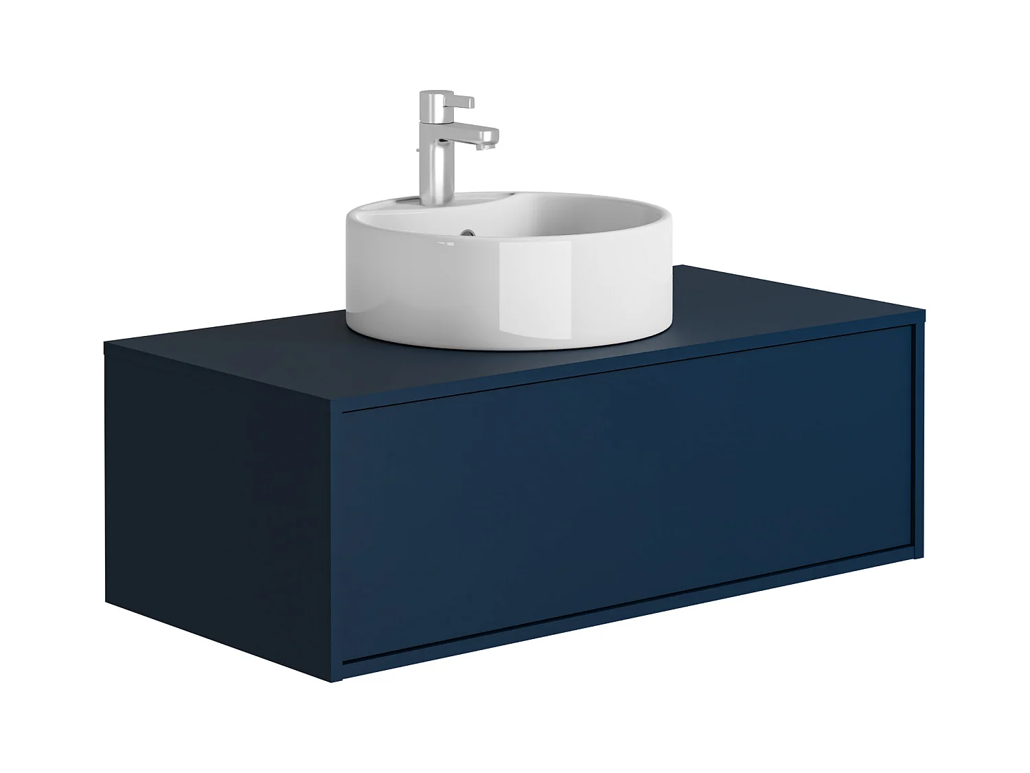 Mueble de baño flotante en color azul noche con lavabo redondo - 94 cm - TEANA II