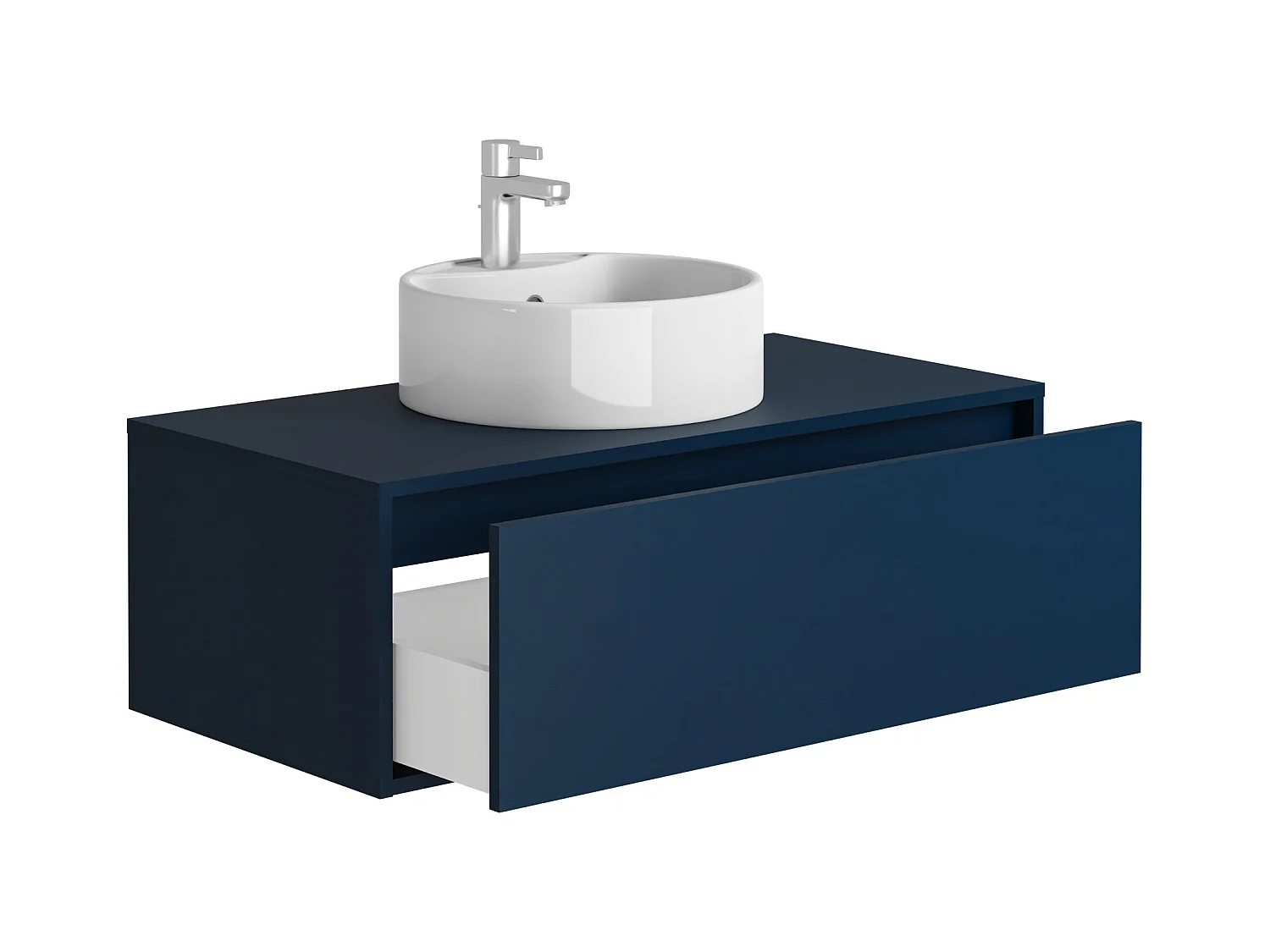Mueble de baño flotante en color azul noche con lavabo redondo - 94 cm - TEANA II