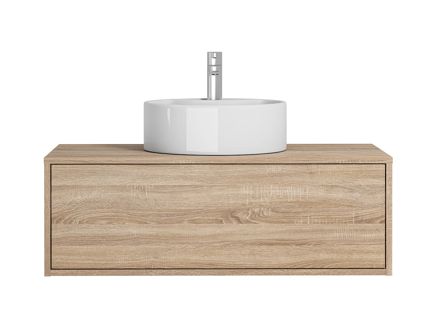 Meuble de salle de bain suspendu coloris naturel clair avec simple vasque ronde - 94 cm - TEANA II