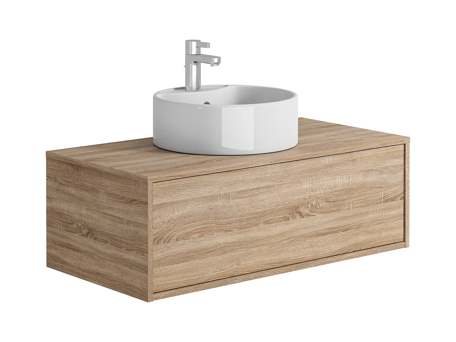 Meuble de salle de bain suspendu coloris naturel clair avec simple vasque ronde - 94 cm - TEANA II