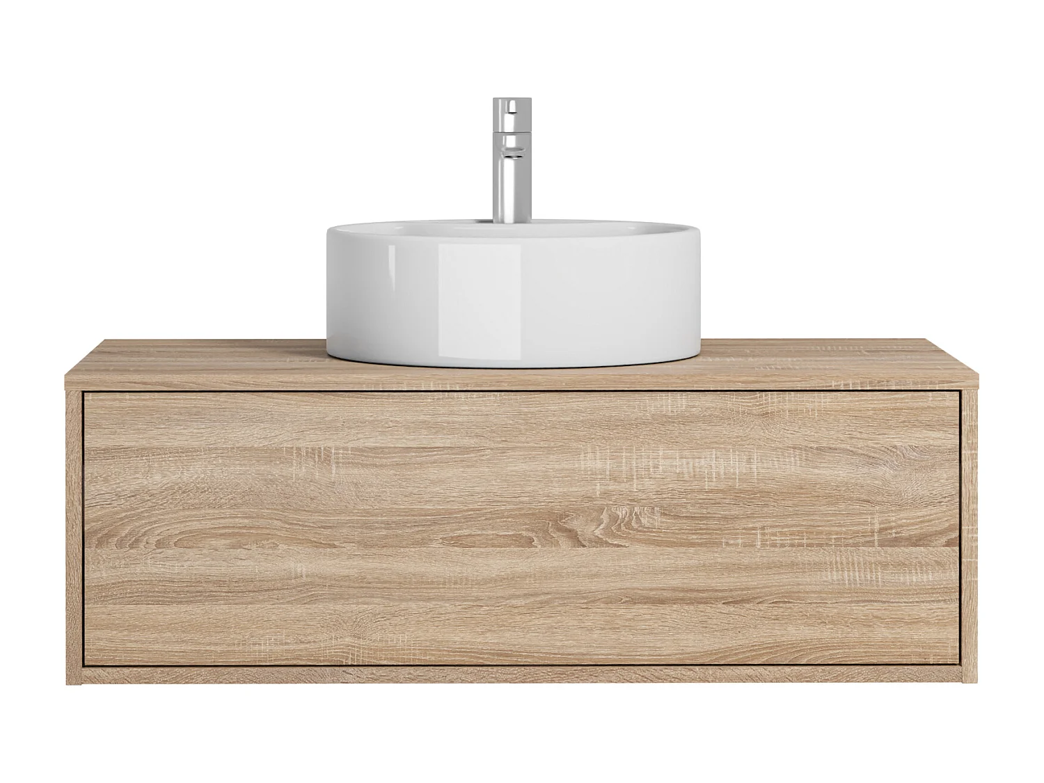 Meuble de salle de bain suspendu coloris naturel clair avec simple vasque ronde - 94 cm - TEANA II