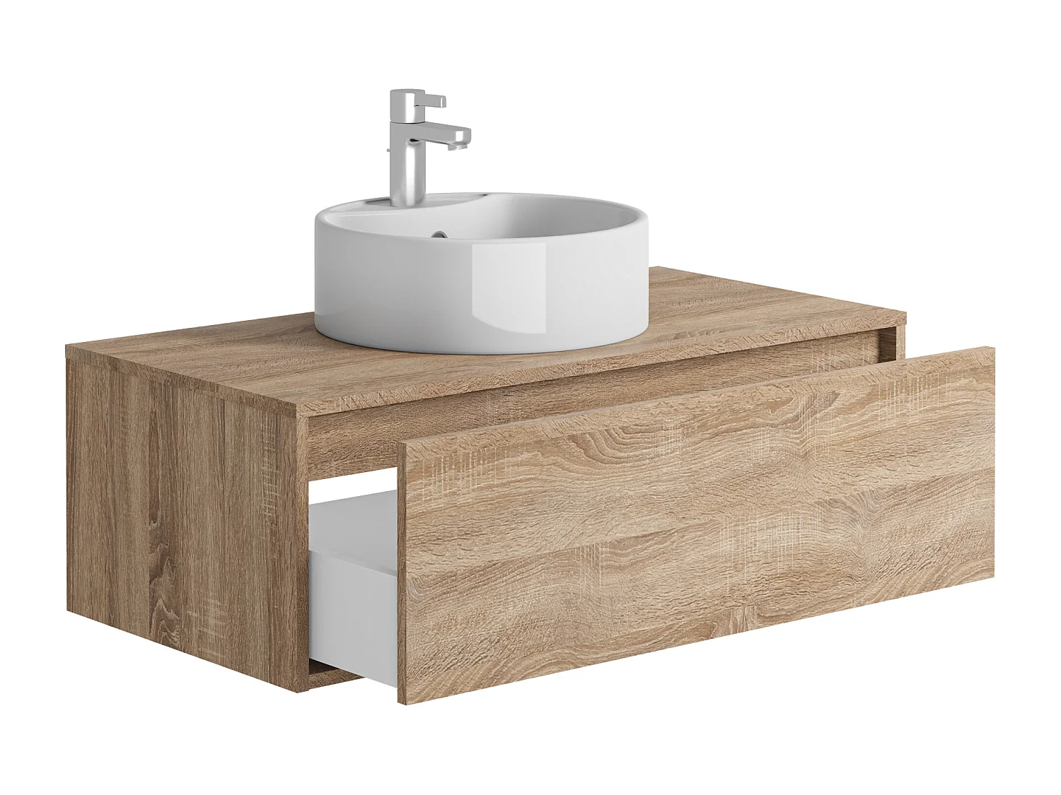 Meuble de salle de bain suspendu coloris naturel clair avec simple vasque ronde - 94 cm - TEANA II