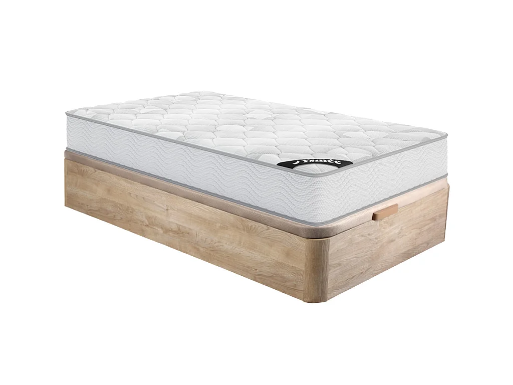 Ensemble 90 x 190 cm sommier coffre naturel clair + matelas ressorts ensachés ép.20cm - SONGE de YSMÉE