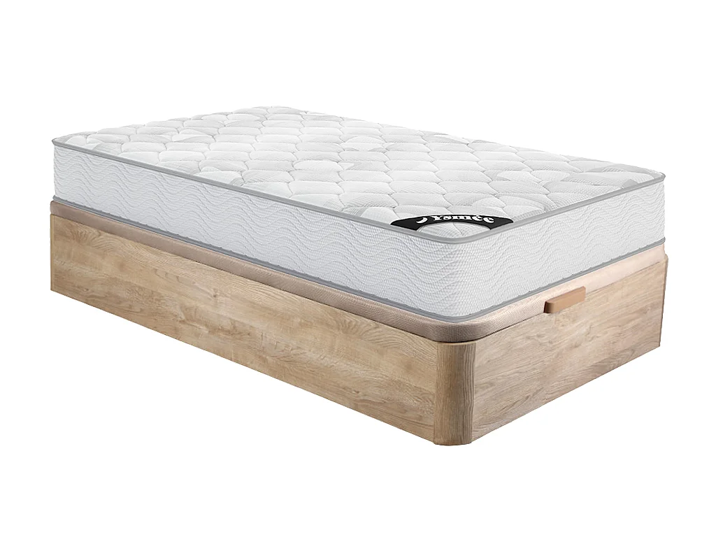 Set 90 x 190 cm bedbodem met opbergruimte, licht naturel + matras met pocketveren van 20 cm dik - SONGE van YSMÉE