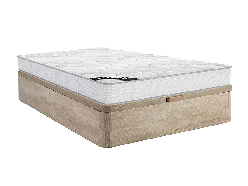 Conjunto 160x200 cm sommier com espaço de arrumação natural claro + colchão molas ensacadas esp. 20 cm - SONGE de YSMÉE