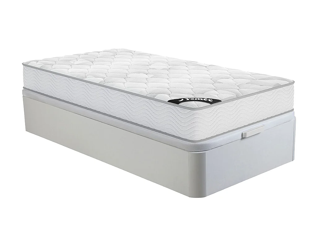Conjunto 90x190 cm sommier com espaço de arrumação branco + colchão molas ensacadas esp. 20 cm - SONGE de YSMÉE