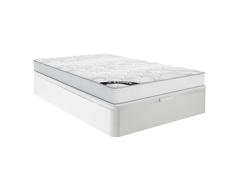 Ensemble 140 x 190 cm sommier coffre blanc + matelas ressorts ensachés ép.20cm - SONGE de YSMÉE